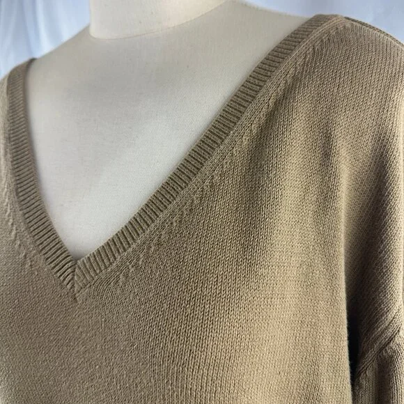 Everlane Olive Green 100% Cotton V-Neck Sweater - Picture 4 of 11